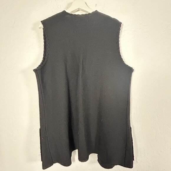Hedy Knits Of California Womens Black Wool Sleeveless Vest Open Front Pockets - Picture 2 of 7
